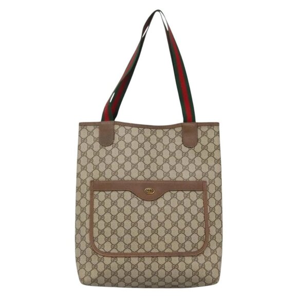 GUCCI GG Supreme Web Sherry Line Tote Bag PVC Beige Red 39 02 003 Auth - Picture 2 of 16
